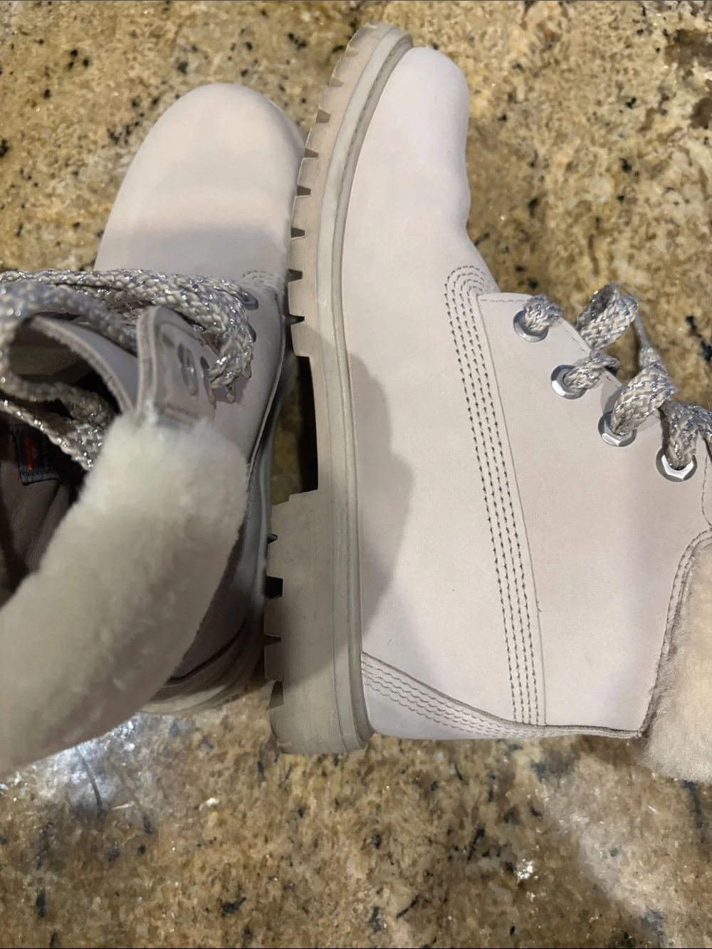 Timberland Women's Beige Lace-Up Winter Boots with Faux Fur Collar